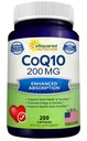 aSquared 영양 CoQ10 (200 캡슐과 200mg) - 높은 흡수 Vegan CO Q-10 분말 - 효소 Ubiquinone 보충교재 알약, 여분 산화 방지제 Coenzyme Q10 비타민, Softgels에 있는 Coq 10 Alernative