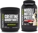 NutraBio Creatine Monohydrate, Unflavored, (150 g) 및 근육 매트 단백질 분말, (Vanilla) 보충 번들 - 근육 에너지, 최대 성장, 회복 및 힘