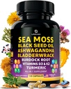 바다 모스 캡슐 – 17-in-1 블랙 씨 오일 Ashwagandha Bladderwrack Burdock Root Turmeric Vitamin D3 K2 C for Daily Wellness – 남성 및 여성용 멀티민 보충 – 120 카운트