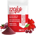 120LIFE 혈압 지원, Pomegranate 분말, Cranberry 보충교재, Tart Cherry, Hibiscus 및 마그네슘 (28 인분)와 자연적인 소금 뿌리 분말 음료 혼합 - 글루텐 자유로운, Vegan