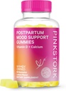 핑크 Stork Postpartum Mood 지원 비타민 D Gummies - Postnatal 비타민 D3 및 칼슘이있는 여성을위한 천연 호르몬 균형 - Breastfeeding을위한 Postpartum Essentials - 60 레몬 Drop Gummies