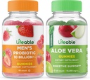 Lifeable Men's Probiotic 10 억 + 알로에 Vera, Gummies 번들 - 훌륭한 타스팅, 비타민 보충, 글루텐 무료, GMO 무료, Chewable Gummy