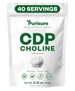 Purisure CDP 콜린 분말, 10g, CDP 콜린은 그 지원 주의, 초점 및 에너지, Cognitive 기능을 위한 Citicoline 분말, 증가 동기와 생산력, 40의 서빙을 보충합니다