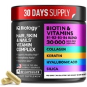 Keratin, Collagen Complex 30000 mcg을 가진 머리 성장 여자 & 남자를 위한 Biotin – 탈모 & 강한 간격을 위한 캡슐 – 피부 & 못 비타민, Biotin 10000mcg 및 교원질 보충교재 - 60 알약