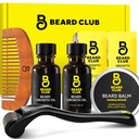 Beard Club 향상된 Beard 성장 키트 - Derma Roller, Beard Growth Oil (2PK), 샌달우드 Beard Balm, Comb - 선물 세트