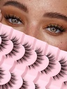 Lashes Natural Cat Eye Lashes Wispy Eyelashes 15mm False Eyelashes Wispy Lashes 3D 볼륨 스트립 속눈썹 얇은 코튼 밴드 소프트 가짜 속눈썹 팩 7 쌍 Siligli