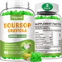 2 팩 Soursop Graviola Gummies - 유기 Soursop Leaves & Fruit Extract - 소화 보조 보조 보조, 면역 지원 및 산화 방지제 - 120 애플 맛 Gummies
