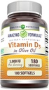 올리브 오일 5000 IU Softgels 보충으로 놀라운 공식 비타민 D3 | Gluten Free | 미국에서 제작 (180 개)