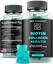 Keratin & 교원질 펩티드를 가진 Biotin Gummies - 남자 & 여자를 위한 머리 성장 처리를 위한 진보된 보충교재 피부와 못 비타민 – Biotin 10000mcg | Keratin 100000mcg | 교원질 100000mcg