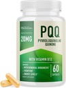 PQQ 보충교재 20mg | CoQ10 & 비타민 B12를 가진 Mitochondrial 생물 발생 & 에너지 낙관 | 지원 뇌 건강 & Mitochondria 생산 | Ultra PQQ 공식 | Vegan, 글루텐 자유로운 | 60의 캡슐