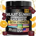Shilajit Gummies, Shilajit Pure Himalayan Gummies, Ashwagandha, Black Seed Oil, Sugar Free Shilajit Gummies for Men & Women, 30 카운트, 오렌지 맛