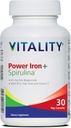 Vitality Power Iron + Spirulina | 45mg Iron | Blood Builder | Iron Deficiency Support | Vegan | 모든 자연 보충교재 | Stomach의 거북이 | 30 캡슐