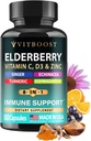 Elderberry Immune 지원은 Echinacea, 비타민 C & 아연, 비타민 D 5000 IU, Turmeric, Ginger, Ashwagandha - 60 캡슐을 가진 8에서 1 공식을 보충합니다