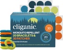 Cliganic Mosquito는 아이 & 성인 다 색깔을 위한 팔찌 스티커 팩, 자연적인 DEET 자유로운, 30의 헝겊 조각, Citronella 냄새 (50)를 가진 20 밴드를 주입했습니다