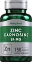 배관 바위 아연 Carnosine 보충 | 84mg | 150 캡슐 | 비 GMO, 글루텐 무료