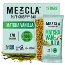 Mezcla 퍼프 Crispy Protein Bar, 글루텐 무료 & Vegan Protein Bar, 10g Protein, Crispy Rice Treat, Granola Bars & Breakfast Bar, 성인을위한 건강한 스낵, Matcha Vanilla, 12 팩
