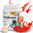 ColonBroom Psyllium Husk Powder (Strawberry) - Bloating Relief & Gut Health - Colon Broom Fiber Powder Drink - Vegan, Gluten Free, Non-GMO Fiber Powder Supplement, 60 서빙