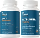 Tobias Fat Burner Nightly & Adult Multivitamin은 Ashwagandha와 에너지, 면역 및 대사를 지원합니다. Probiotics, Green Coffee Bean Extract, Non-GMO, 30 Day Supply와 42 과일 및 야채