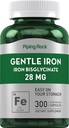 배관 바위 철 Bisglycinate 28 mg | 300 캡슐 | Gentle Iron Supplement | Non-GMO & 글루텐 무료