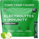 Keto Vitals Immunity Sugar Free Electrolytes Powder with Vitamin C, Ginger, Turmeric, & Elderberry - Immune System을 밀어주고 몸을 재수축하십시오 - Green Apple 풍미, 30 카운트