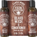 바이킹 혁명 Beard Wash & Beard 컨디셔너 세트 w/Argan & Jojoba 오일 - Softens & Strengthens - 천연 Beard 샴푸 w/Beard 오일 샌들우드 (5oz)