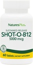 Natures Plus Shot-O-B12 (Methylcobalamin), 지속 릴리스 - 5000 mcg, 60 채식 정제 - 높은 효능, 빠른 행동 B12 보충 - 메모리 및 에너지 부스터 - 글루텐 - 무료 60 서빙