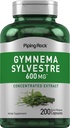 Piping Rock Gymnema Sylvestre 보충제 600 mg | 200 캡슐 | 농축 허브 추출물 | Non-GMO 및 글루텐 무료