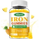 여성 및 남성을위한 철 Gummies - 비타민 B12, 비타민 C, 아연, Folate - Energy Boost, Sugar-Free, Pineapple 풍미, 60 카운트와 Anemia & Iron Deficiency를위한 Vegan Iron Supplement