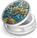 Pill Box-3 Compartment Purse & Pocket Mini Metal Pill Holder Travel Pill Container를 위한 작은 알약 케이스는 비타민 BPA-Free (Almond Blossom-Van Gogh)를 보유합니다.
