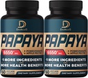 소화를 위한 10in1 순수한 Papaya 효소 6550mg 4 달 지원 소화, Immune & 몸 건강 - 추출된 석류, 애플 펜틴, 생강, 심황, Peppermint - 2 팩 60 조사