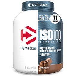 Dymatize ISO100 Whey Protein Powder Isolate, 미식가 초콜릿, 단백질 25g, 5 파운드, 5.5g BCAAs, 미만 120 Cal., 글루텐 무료, 1g 지방, 1g 설탕, 2g 캐비 (71 서빙)
