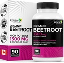 Renew Actives 유기 Beetroot 보충 1300MG 당 2 캡슐 - 순환, 자연 에너지, & 산화 방지제 이점을 위한 순수한 Beetroot 분말 - 캐나다에서 만드는 높 순수성 Superfood - 90의 캡슐