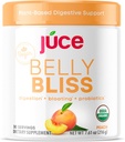 Júce Belly Bliss, Peachy Greens, 30 인분, Probiotics + Greens, 식물 기반 소화 효소, 식이 보충 분말과 Bloating 지원 - Terra Kai Organics