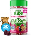 Orgain Kids Sugar Free Multivitamin Gummies, Vegan & Plant based, 50 Superfoods, 15 Vitamins and Minerals, Immune Support and 3g of Fiber, 혼합 Berry, Ages 4+, 1 개월 공급 (60 Gummies)