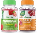 Lifeable Moringa 잎 + 마늘 1000mg, Gummies 번들 - 훌륭한 타스팅, 비타민 보충, 글루텐 무료, GMO 무료, Chewable Gummy