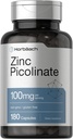 Horbäach 아연 Picolinate 100mg | 180 캡슐 | 높은 효능 | Non-GMO, 글루텐 무료 | 아연 보충