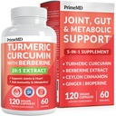Berberine, Ceylon Cinnamon Bioperine 및 Ginger 보조 식품, 심장, Gut, 및 대사 지원 (120 ct)와 5-in-1 유기 심황 Curcumin 보충 (4210mg)