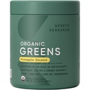 Sports Research® Organic Greens Superfood Powder w/Spirulina, Chlorella, Adaptogens, Enzymes, Probiotics & 8 VIT Bs for Gut & Mood Support* - Vegan, Sugar-Free & Low-Cal Pineapple Coconut 30 서빙