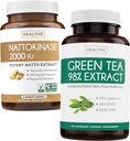 Nattokinase & 녹차 (2 달 공급) 녹색 활력 부스트 - Nattokinase 2000 FU 강력한 Naturally Fermented Soybeans -120 Cap & Green Tea Extract 98 % with EGCG (Non-GMO) Natural Metabolism Boost
