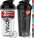 VELOMIX -2 팩 - 28 oz Protein Shaker Bottles for Protein Mixes - 2x Wire Whisk | 단백질 쉐이크 용 누출 방지 셰이커 컵 | 단백질 쉐이커 병 팩 (블랙 / 투명)