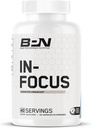BARE PERFORMANCE NUTRITION BPN in-Focus Brain Supplement for Memory & Focus Caffeine Pills, 1g of L Tyrosine per 서빙 + Alpha GPC, 40 서빙, 글루텐 무료 + Vegan