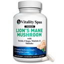 Lions Mane Supplement 캡슐 - 버섯 추출물 : Chaga, Maitake, Reishi & Shiitake Mushrooms | 순수한 과일 바디 | Nootropic, 초점, 두뇌 및인지 지원 | 120 Veggie Caps