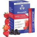Blueshift Energy + Focus - 성인을위한 덜 달콤한 슈퍼 클린 플랜트 기반 에너지 음료, Guarana, 녹차, Rhodiola, Caffeine, B 비타민 Clarity & Focus, No Sugar - 파우더 스틱 (10 팩)