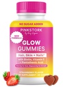 여성을위한 핑크 Stork 총 Glow Gummies - 머리, 피부 및 뼈 비타민 Biotin, 비타민 A, B6, B12, Folate, 아연 및 더 - Radiant 피부, 강한 손톱 및 건강한 머리카락에 대한 지원 - 60 Berry Gummies