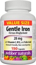 Webber Naturals Gentle Iron Supplement with Vitamin C, B12 및 Folic Acid, 28 mg, 150 캡슐, Stomach-Friendly, Non-Constipating, 도움 방지 철 결핍 빈혈