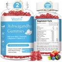 여성 남성을위한 2 팩 Ashwagandha Gummies, 설탕 무료 유기 Ashwagandha Gummies 보충 휴식 복원 균형, Vegan Gluten 무료, 120 카운트