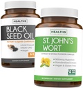 Black Seed Oil & St. John 's Wort (1 개월 공급) Serene Blend Bundle of Black Seed Oil (60 캡슐) Cold-Pressed Nigella Sativa & St. John 's Wort (60 캡슐) 강력한 900mcg Hypericin