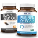 오메가 7 Softgels & 블랙 씨 오일 (3 개월 공급) 오메가 글로브 혼합 번들 - 정제 오메가-7 Softgels (90 Softgels) 프로빈 페루 Anchovy 및 블랙 씨 오일 (180 캡슐) 냉압 오일