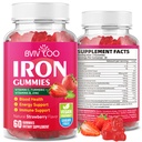 성인 및 어린이를위한 Vegan Iron Gummies - 비타민 C, A, B-Complex, Folate, 아연 및 Biotin - 혈액 빌딩 및 에너지 지원, 60 Gummies