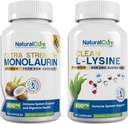 자연적인 치료 실험실 뭉치: 여분 힘 Monolaurin 800mg + 청결한 L 리진 600mg